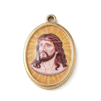 304 Stainless Steel Printed Religion Pendants STAS-G387-03G-1
