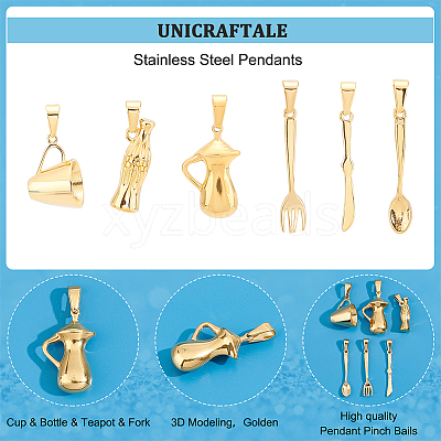 6Pcs 6 Style 304 Stainless Steel Pendants STAS-UN0040-47-1
