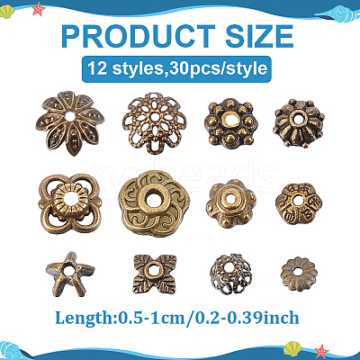 360Pcs 12 Styles Alloy & Iron Bead Caps Sets FIND-ME0001-39-1