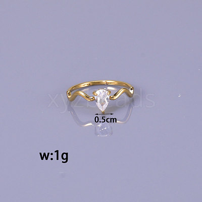 Teardrop 304 Stainless Steel with Clear Cubic Zirconia Finger Rings for Women FS-WG6614B-01-1