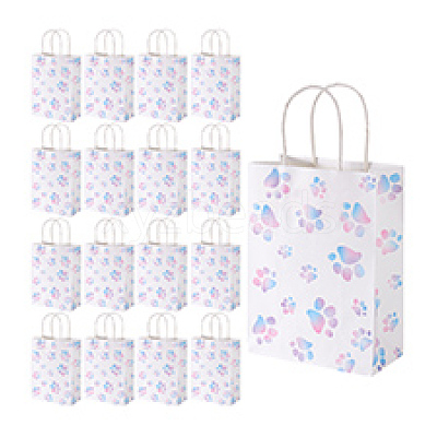 Rectangle with Paw Print Pattern Paper Storage Bags with Handle ABAG-WH0046-39B-1
