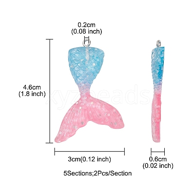 10Pcs 5 Colors Gradient Color Resin Pendants CRES-YW0001-21-1