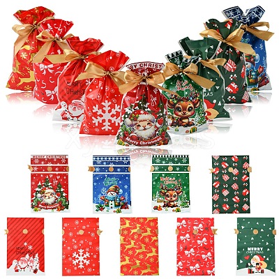 18Pcs 9 Styles Christmas Theme Plastic Packing Pouches Drawstring Bags ABAG-FS0001-04-1