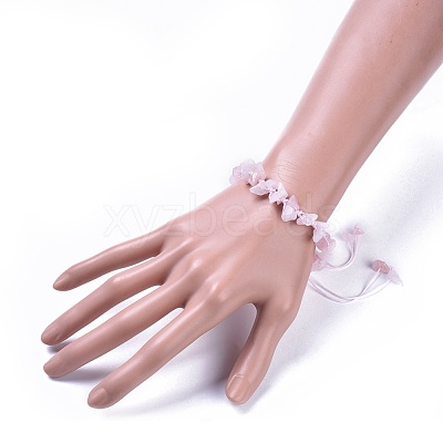 Adjustable Natural Rose Quartz Chip Beads Braided Bead Bracelets BJEW-JB04392-01-1