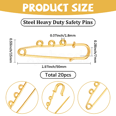 20Pcs Steel Heavy Duty Safety Pin Brooch Pins FIND-SC0022-10-1