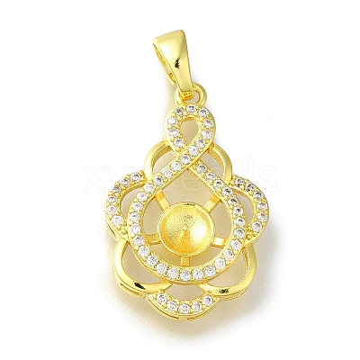 Rack Plating Brass Micro Pave Clear Cubic Zirconia Pendant Settings KK-H485-02G-1