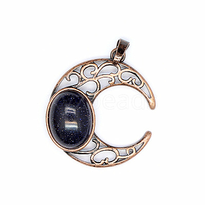Retro Hollow Synthetic Blue Goldstone Pendants PW-WGE1A4B-21-1