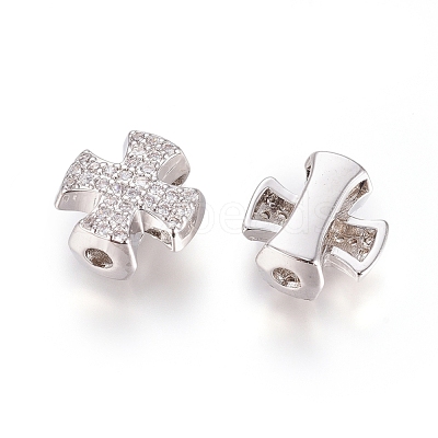 Brass Micro Pave Cubic Zirconia Slide Charms ZIRC-G166-38-1