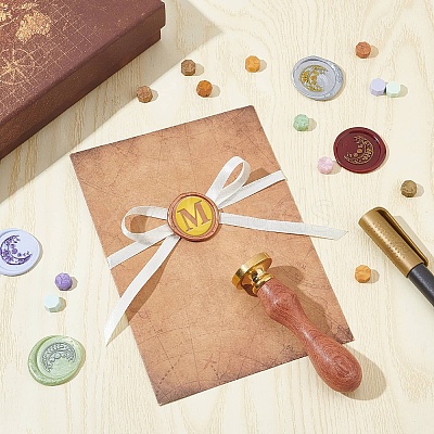 Brass Wax Seal Stamp with Wood Handle AJEW-WH0412-0268-1