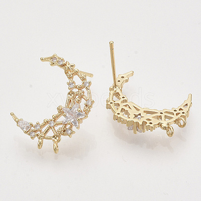 Brass Micro Pave Clear Cubic Zirconia Stud Earring Findings LS-KK-T054-49G-NF-1