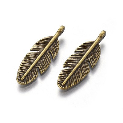 Tibetan Style Alloy Feather Pendants TIBEP-1360-AB-FF-1