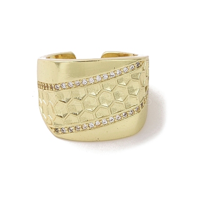 Brass Micro Pave Cubic Zirconia Open Cuff Ring RJEW-K256-52G-1