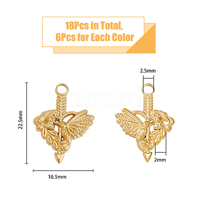 18Pcs 3 Colors 304 Stainless Steel Pendant Rhinestone Settings STAS-DC0013-35-1