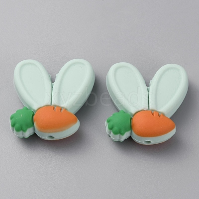 Rabbit Ears with Carrot Food Grade Eco-Friendly Silicone Focal Beads LS-SIL-SZC0003-05K-1