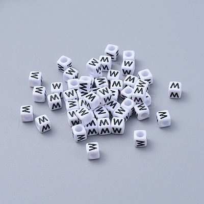 Letter W White Letter Acrylic Cube Beads X-PL37C9308-W-1
