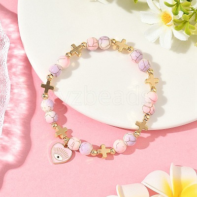 6Pcs 6 Colors Heart with Eye Alloy Enamel Charm Bracelets BJEW-JB12287-1
