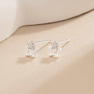 Brass Pave Clear Cubic Zirconia Stud Earrings for Women WGFB949-01-1