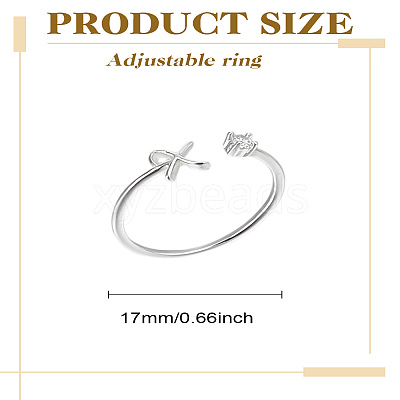 1Pc Letter Brass Rhinestone Open Cuff Rings for Women AJEW-LP0004-47X-S-1