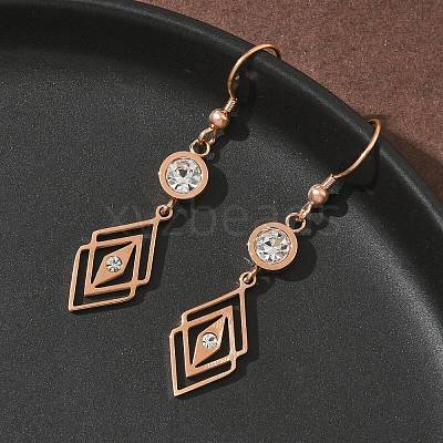 304 Stainless Steel Rhombus Dangle Earrings EJEW-Z129-12G-03-1
