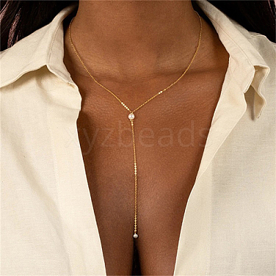 201 Stainless Steel Cable Chains Lariat Necklace PE9205-1-1