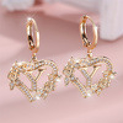 Heart Brass Micro Pave Clear Cubic Zirconia Hoop Earrings FS-WGD5D87-25-1