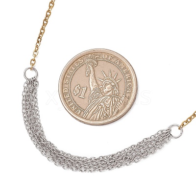 Two Tone 304 Stainless Steel Column Link Chain Pendant Necklaces NJEW-JN05935-1