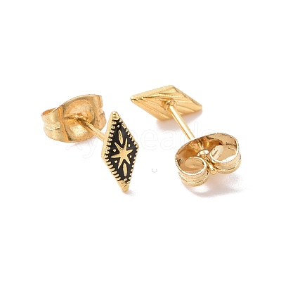 Enamel Rhombus with Star Stud Earrings with 316L Surgical Stainless Steel Pins EJEW-P204-02G-06-1