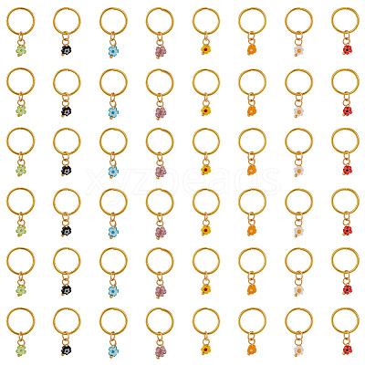 24Pcs 8 Colors Handmade Millefiori Glass & Iron Braiding Hair Pendants Decoration Clips OHAR-AB00009-1