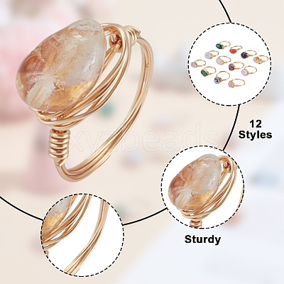12Pcs Natural Gemstone Finger Rings RJEW-HY00004-1