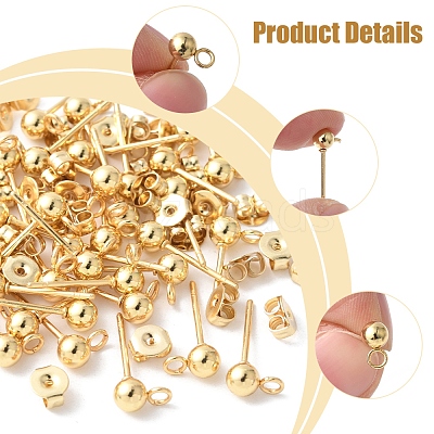 40Pcs 304 Stainless Steel Ball Post Stud Earring Findings STAS-FS0001-76G-1