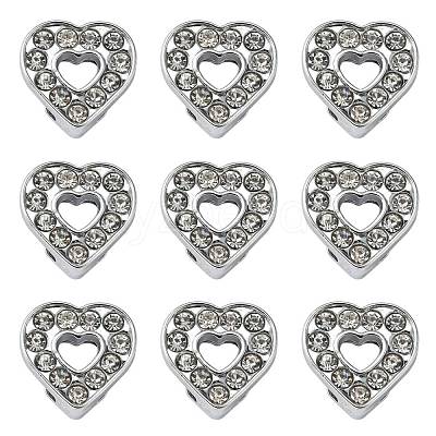 Alloy Heart Slide Charms with Grade A Rhinestones ALRI-R034-06-1