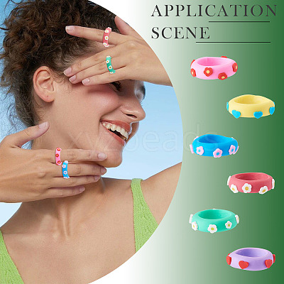 24Pcs 6 Colors Handmade Polymer Clay Finger Rings CLAY-TA0002-12-1