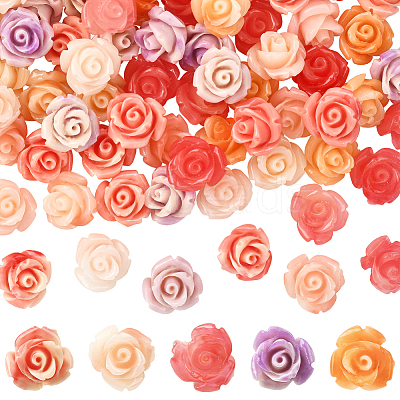 100Pcs 5 Colors Synthetic Coral Carved Beads CORA-SP0001-14-1