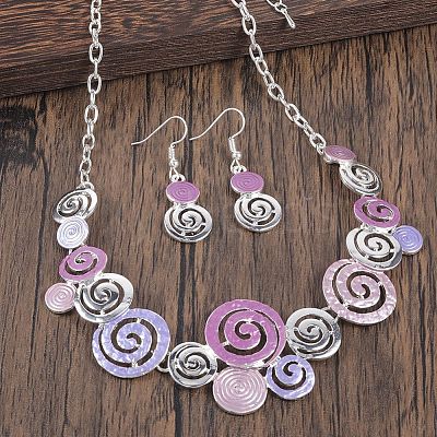 Round Spiral Hollow Out Alloy Enamel Pendant Necklaces & Dangle Earrings Sets WGCCFFB-11-1