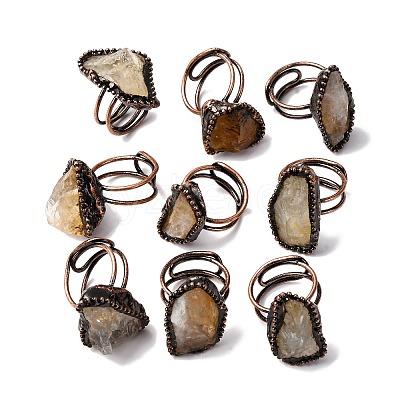 Irregular Oval Natural Citrine Adjustable Rings RJEW-M157-09R-1