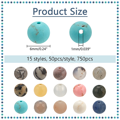 750Pcs 15 Styles Mixed  Gemstone Baeds G-NB0005-42D-1