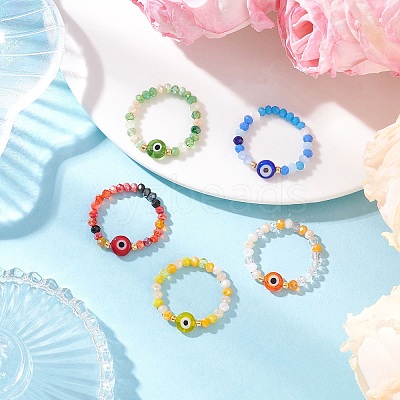 Handmade Evil Eye Lampwork with Glass Finger Rings for Women RJEW-JR00939-1