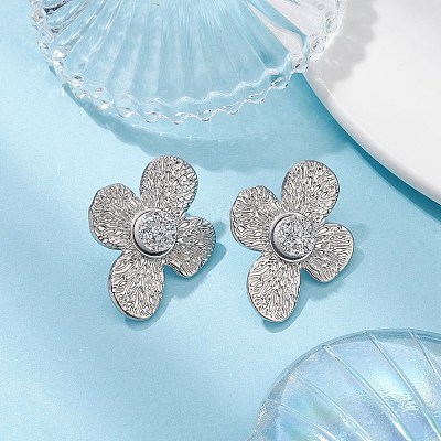 Imitation Druzy Gemstone Resin Flower Stud Earrings EJEW-JE05318-01-1