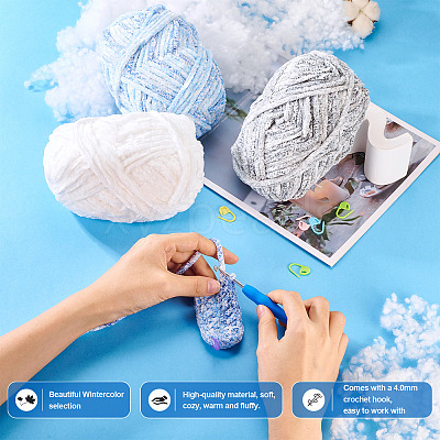3 Rolls Polyester Chenille Wool Yarn OCOR-MB0001-06C-1