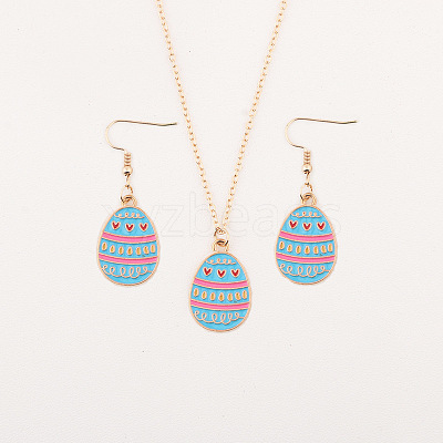 Easter Egg Alloy Enamel Pendant Necklace & Dangle Earrings Sets FS-WG38758-12-1