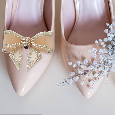4Pcs 2 Colors Bowknot Polyester Rhinestone Shoe Decorations AJEW-HY0001-80B-1