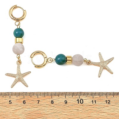 Synthetic Chrysocolla & Natural Agate Beads Hoop Dangle Earrings EJEW-JE07321-1