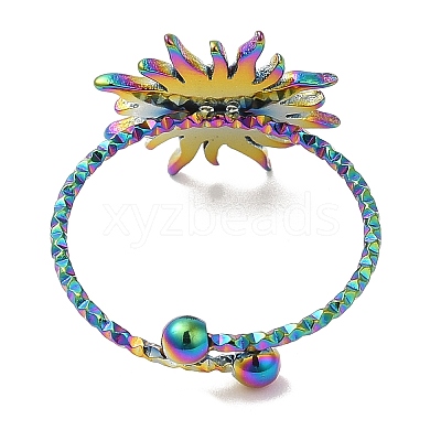 Ion Plating(IP) 304 Stainless Steel Sun Open Cuff Ring for Women RJEW-M149-08RC-1