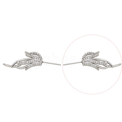 Brass Micro Pave Clear Cubic Zirconia Fishtail Head Pins BAPE-PW0002-10A-P-1