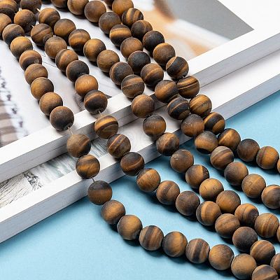 Natural Frosted Tiger Eye Round Bead Strands X-G-M064-10mm-02-1