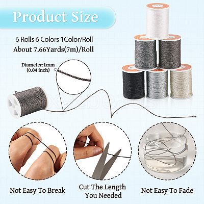 6Rolls 6 Colors Polyester Metallic Thread OCOR-TA0002-82C-1