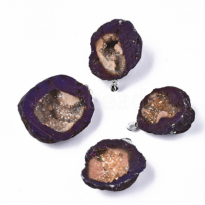 Electroplate Natural Druzy Agate Pendants G-S359-184-1