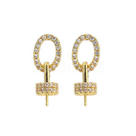 Rack Plating Brass Micro Pave Clear Cubic Zirconia Stud Earrings Findings KK-F876-17G-1