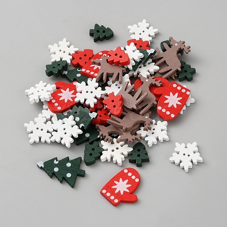 100Pcs Printed Wooden Buttone WOOD-WH0050-048-1