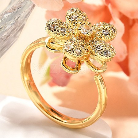 Flower Rotatable Finger Ring for Women RJEW-U035-01G-04-1